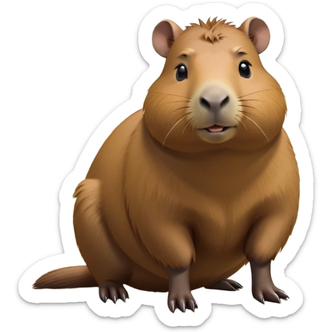 cinematic-capybara-realistic-full-body-on-all-fours-emoji,-plump-and-relaxed-body-soaking-in-the-warm-sun,-short-brown-fur-slightly-ruffled,-head-tilted-dramatically,-calm-expressive-eyes-exuding-serene-wisdom,-simplified-yet-realistic head tilted confidently staring at the camera in a comical way sticker