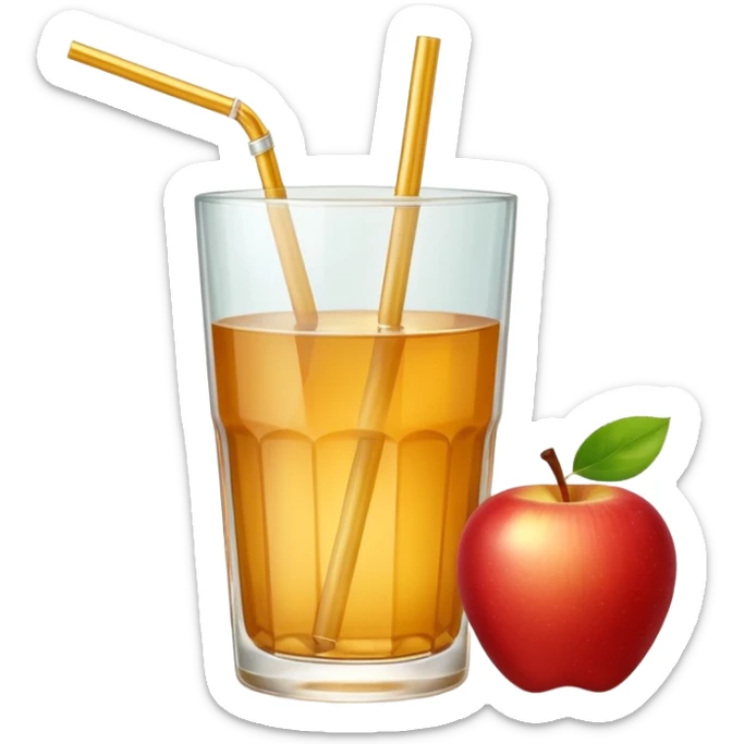 Apple juice in large glass with starw and a piece of apple at the side  sticker