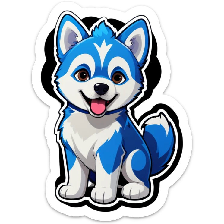 Cute Husky puppy, blue curly haircut, brown eyes, barking  sticker