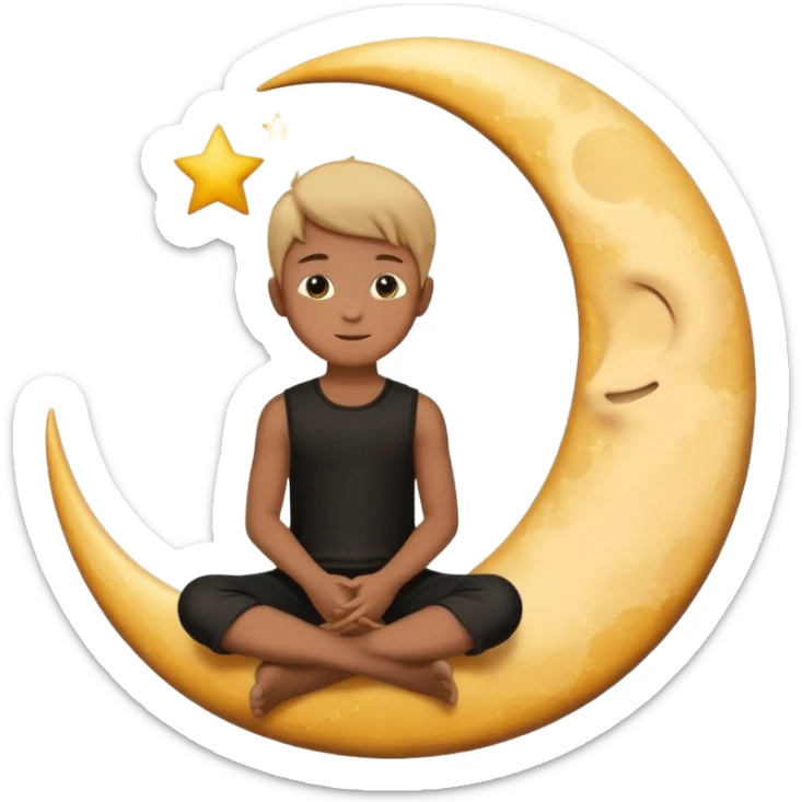 silhouette graphic of a boy sitting on a crescent moon, generate in emoji so I can use in chatting  sticker
