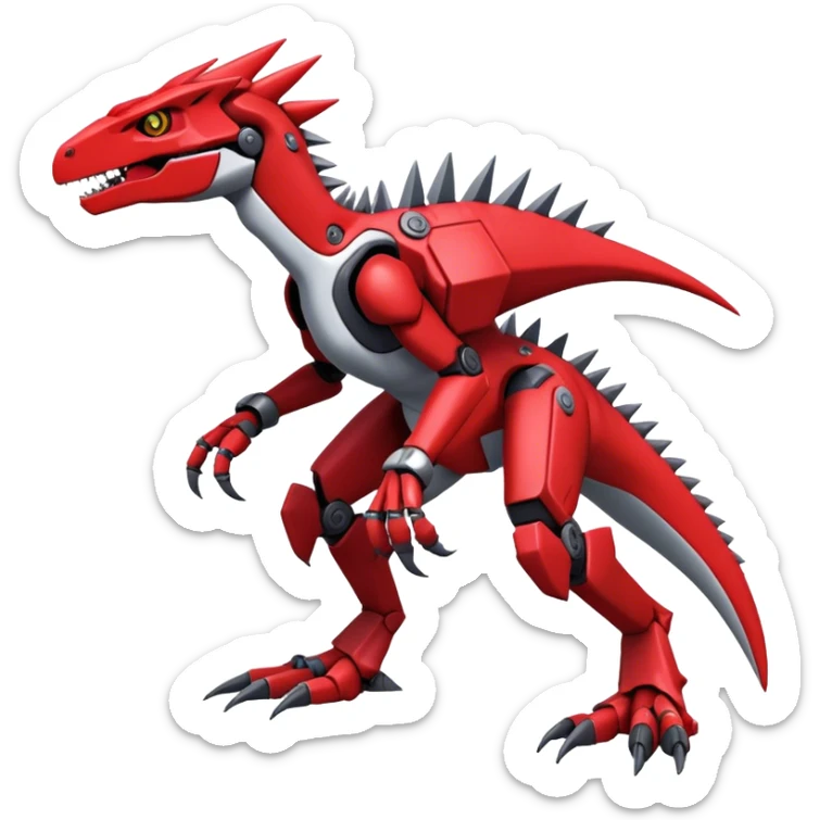 Spiky Cool Edgy Futuristic Red Digimon-Fakemon-Guilmon-Velociraptor-Mecha full body sticker