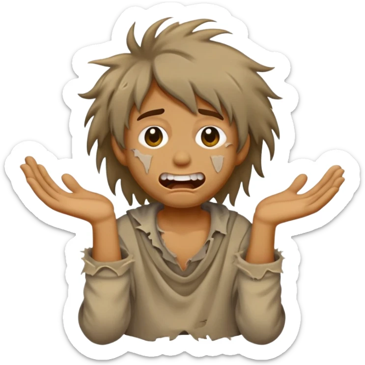dişleri çürük üst başı dagınık kıyafeti yamalı dilenen fakir emoji sticker