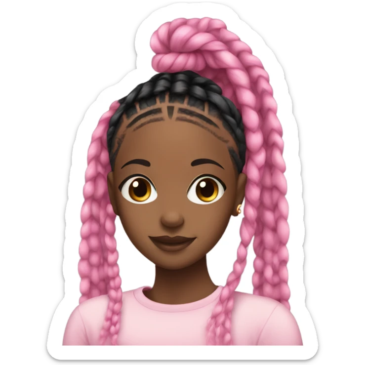 pretty brown skin black girl with black and pink box braids sticker