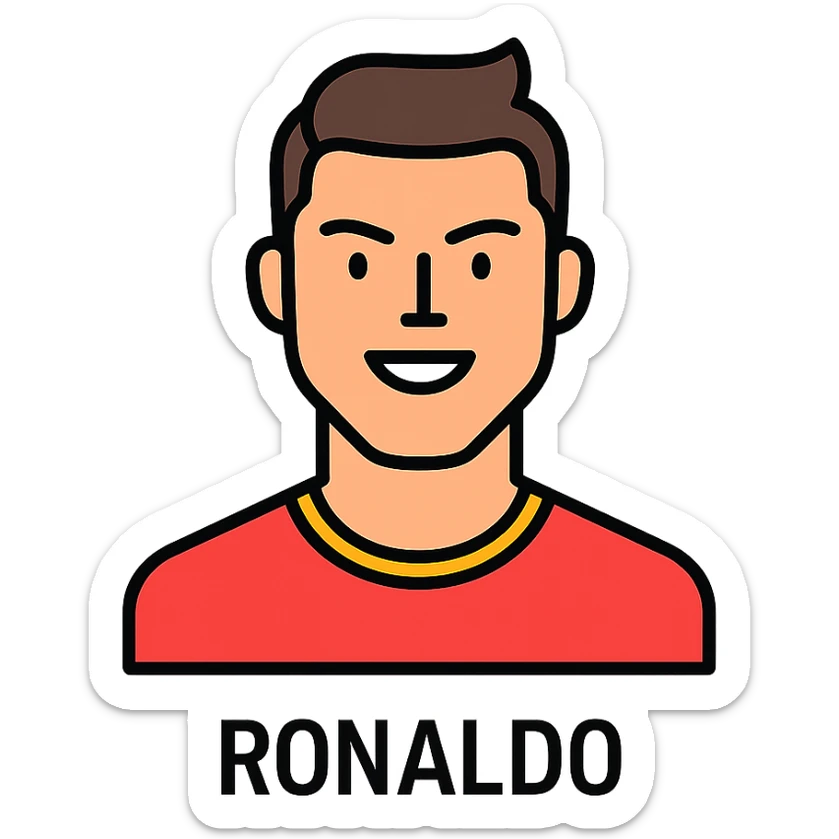 Cristiano Ronaldo, famous footballer, lineal color icon with black outlines sticker