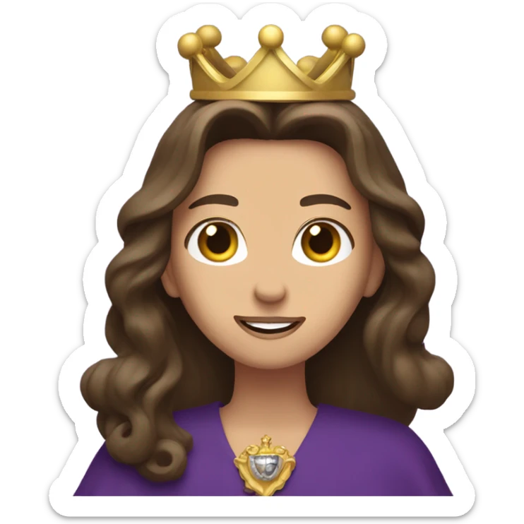 Caucasian long  brunette woman wearing formal royal purple robes and a crown who is pouring her heart out to the man she adores  sticker