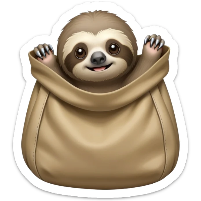 Oso perezoso de color gris cuerpo y garras como si estuviese saliendo de una bolsa  sticker