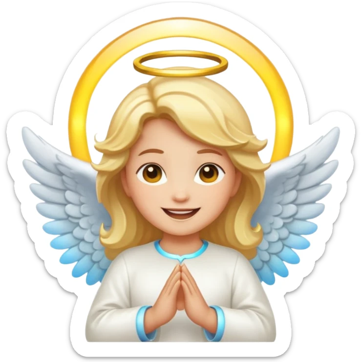 cartoon sticker of a colorful and cheerful angel emoji with a glowing halo above the head, no text, suitable for WhatsApp and Instagram sticker