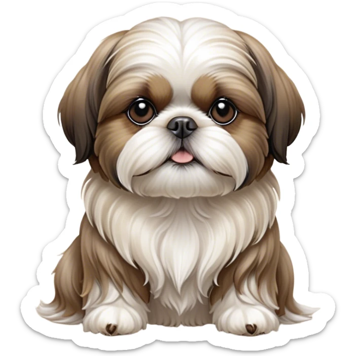 Cinematic Noble Shih Tzu Portrait Emoji, Poised and elegant, with a luxurious, flowing fur in refined muted tones, delicate features and wise, gentle eyes, simplified yet meticulously detailed, glowing with a soft, regal radiance, high shine, exuding quiet dignity and timeless charm, soft glowing outline, capturing the essence of a noble Shih Tzu that epitomizes refined poise! sticker