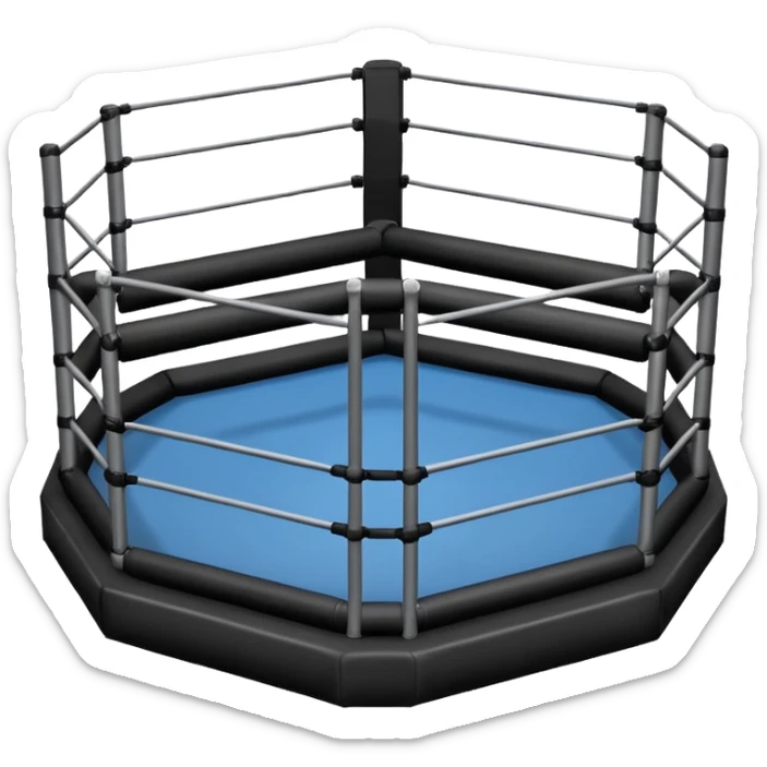 MMA cage arena object icon, octagon fighting cage with metal fence walls, padded corner posts, professional combat arena, 3D cartoon style, mobile game icon style, centered, clean background, no people, no text, no watermark
 sticker