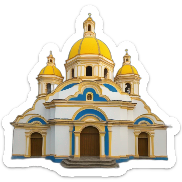 Catholic Temple from La Piedad Michoacán like church of Cúpula de Santa María del Fiore with the dome with tiles yellow and blue sticker