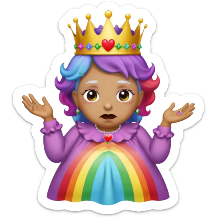 demon rose avec une couronne qui vomi de lar  en ciel  et avec des yeux en forme de coeur avec une robe de mamie sticker