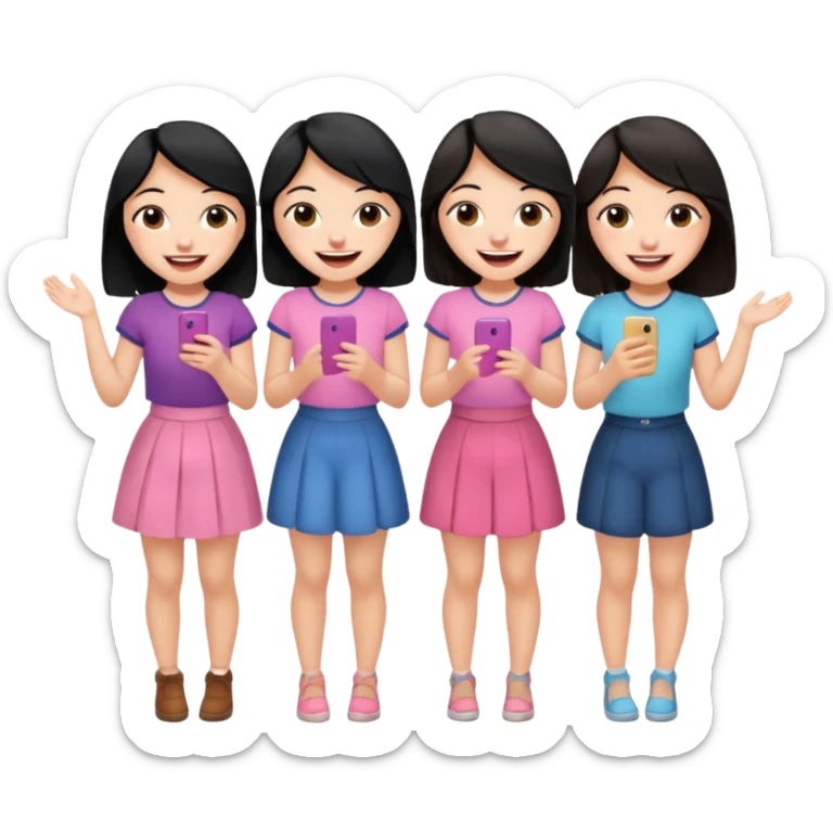 3 friends having fun, one with black hair, 2 with brown hair, girly style sticker