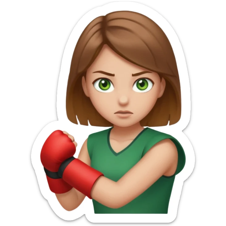 girl with green eyes and brown light hair fighthing sticker