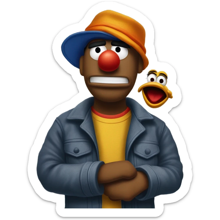Thug-Life Gangster-style Hood-version of Grover:
Bert and Ernie:
The ultimate odd couple: Bert is serious and organized, while Ernie is playful and carefree. Together, their friendship shows that opposites can make the best of friends. sticker