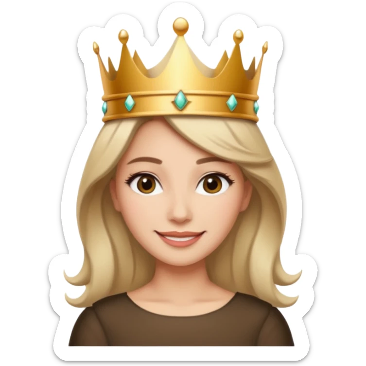 Give me an image of a women wearing neutral makeup with a crown. She is looking very smug sticker