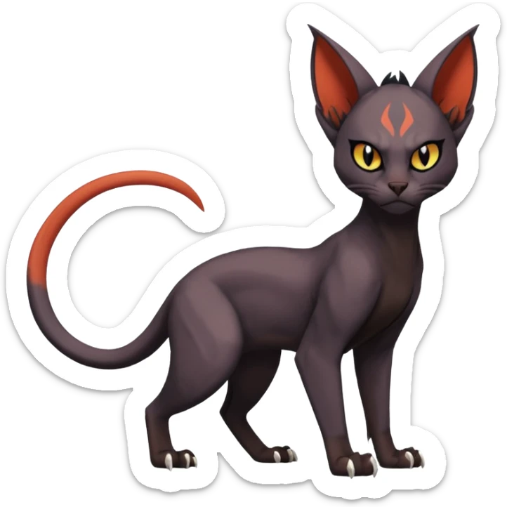 Black edgy Noivern-Torracat-Sphynx-Lykoi-Caracal-cat-Fakemon full-body sticker