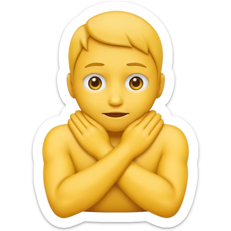 Yellow face emoji strangling itself with 2 arms crossed and hands saround neck sticker