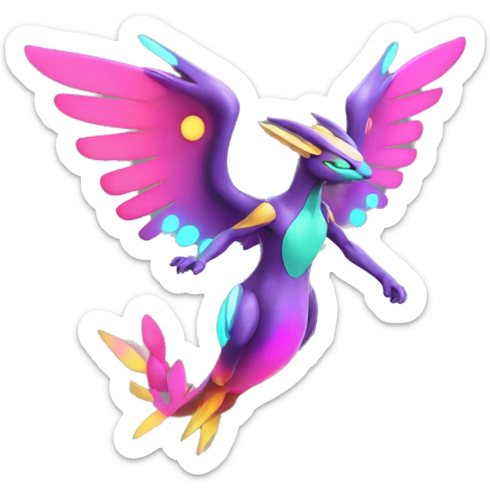 Colorful Neon Colors Vibrant Colors Flying Futuristic Fakémon-Legendary-Pokémon-Creature Full Body sticker
