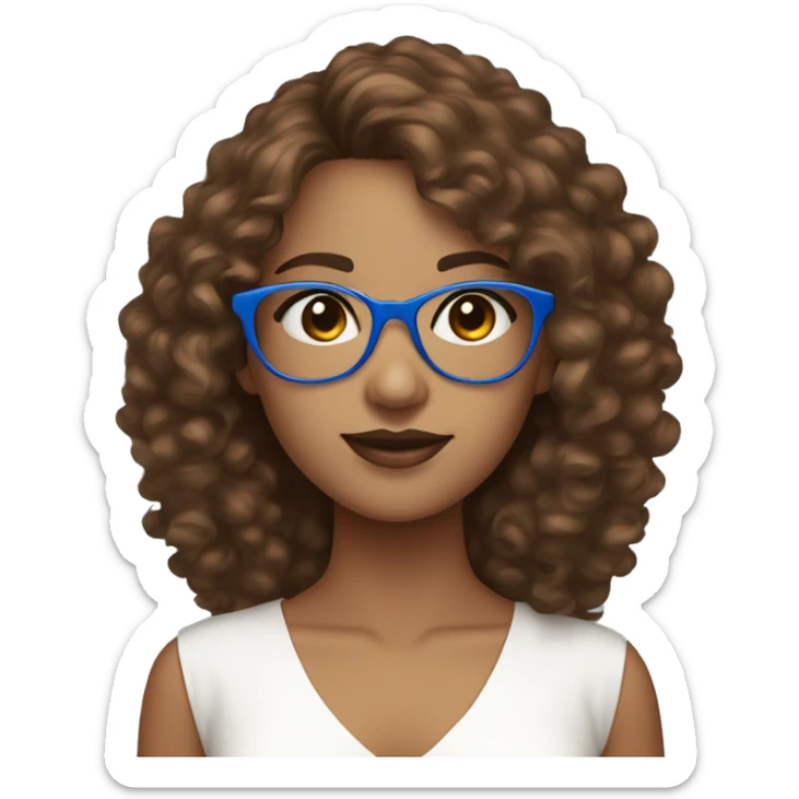 the brown curly hair girl with her blue eye wear a white minimal dress  sticker