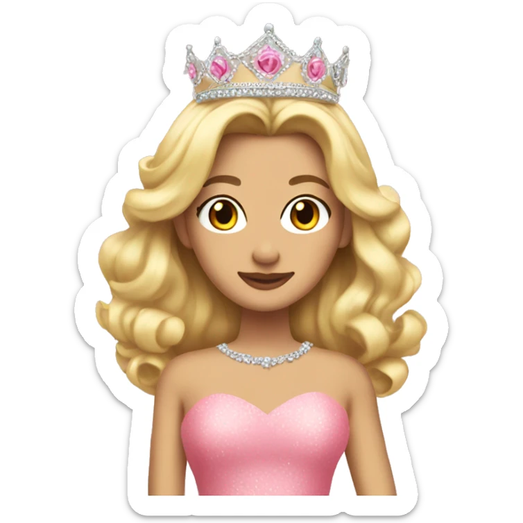 Blonde quinceanera with big pink dress and crown sticker