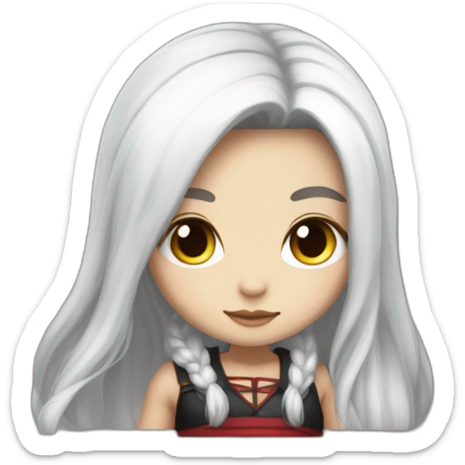 rpg-girl-with-long-straight white-hair-and-red-skirt and black tights like chibi sticker