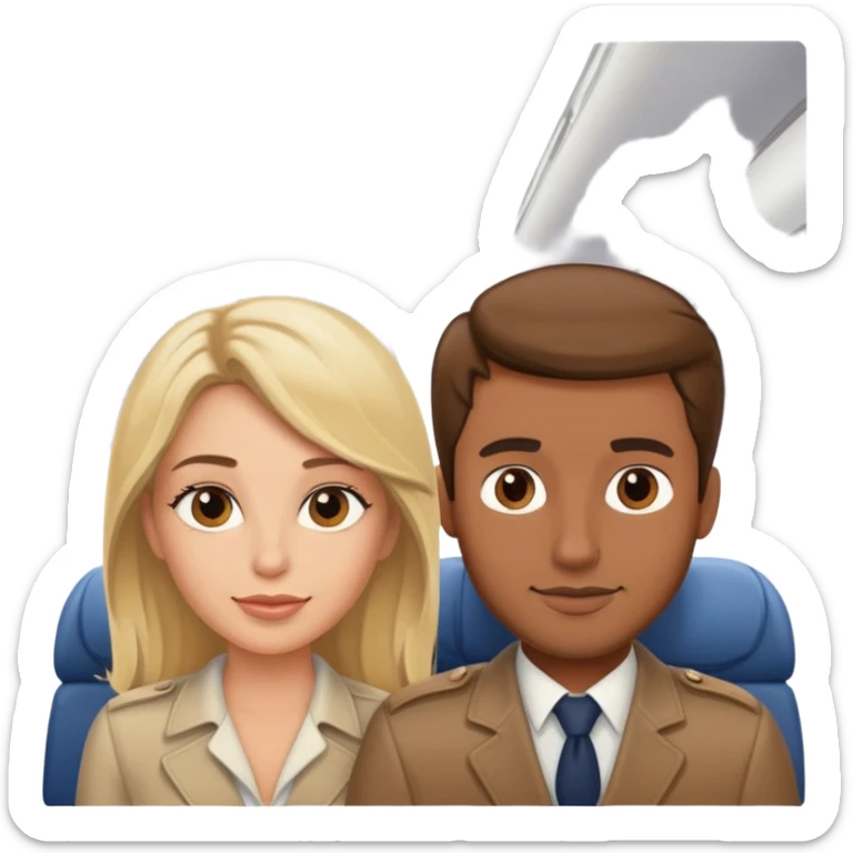 Blonde woman and brown hair man on airplaneCouple on airplane sticker