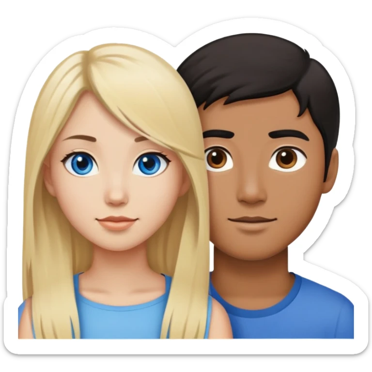Blonde hair and blue eyed guy, black hair and brown eyed Asian girl sticker