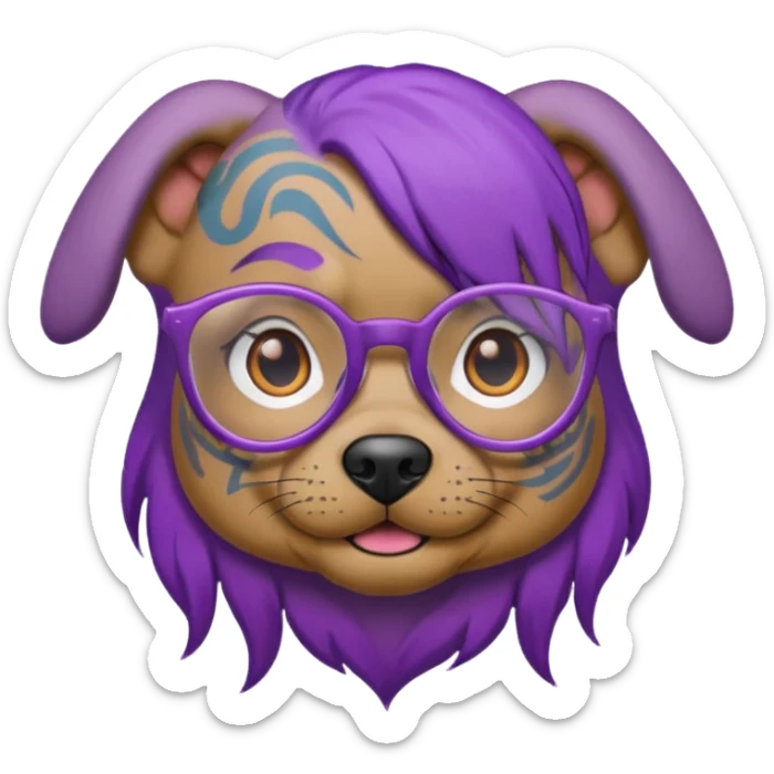 tattooed dog with heavy face tattooes and glassess, purple haired sticker