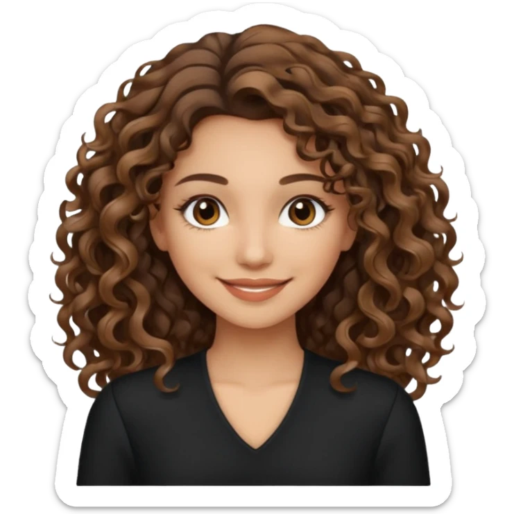brown balayage hair long curly (not to much curly/not afro), light skin tone, brown eyes, not too skinny, black outfit sticker