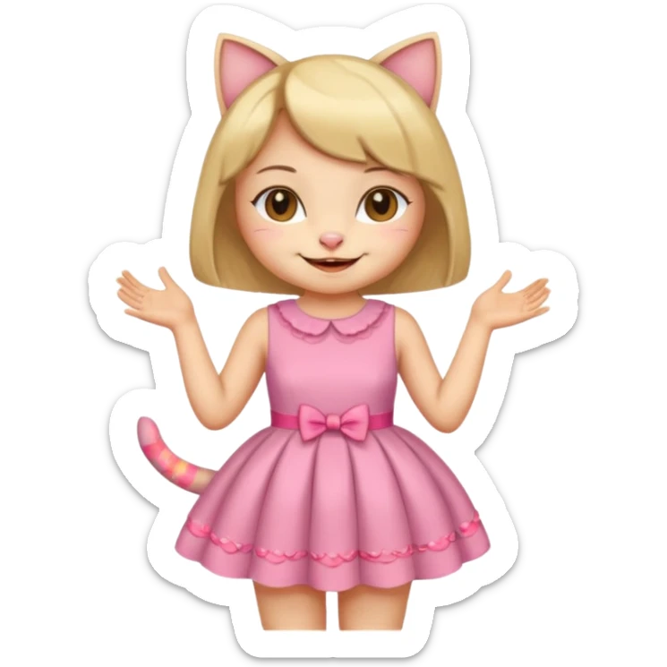 happy girl cat with a bob haircut wearing a birthday dress sticker