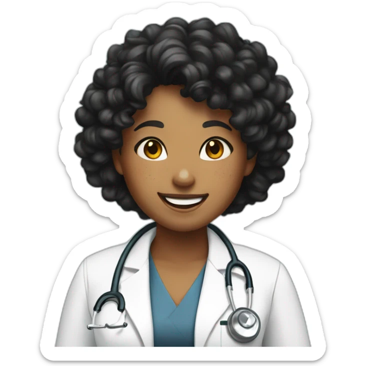 Doctor Girl with freckles and curly black hair upto her back laughing sticker