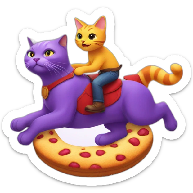 Cat riding a purple cat riding a red cat riding a yellow cat riding a giant cookie sticker