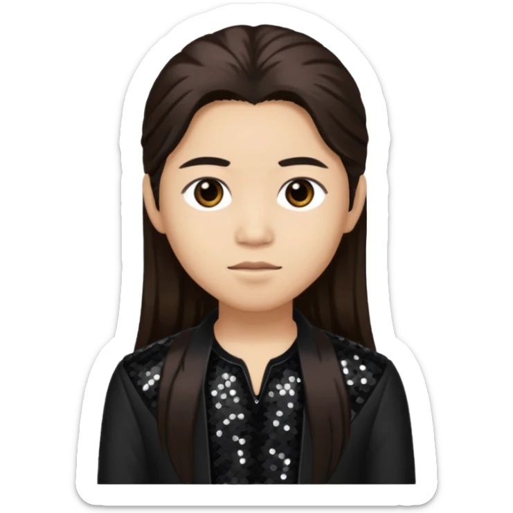 Chi Cheng from Deftones with long dark brown hair, light skin, black sequin outfit sticker