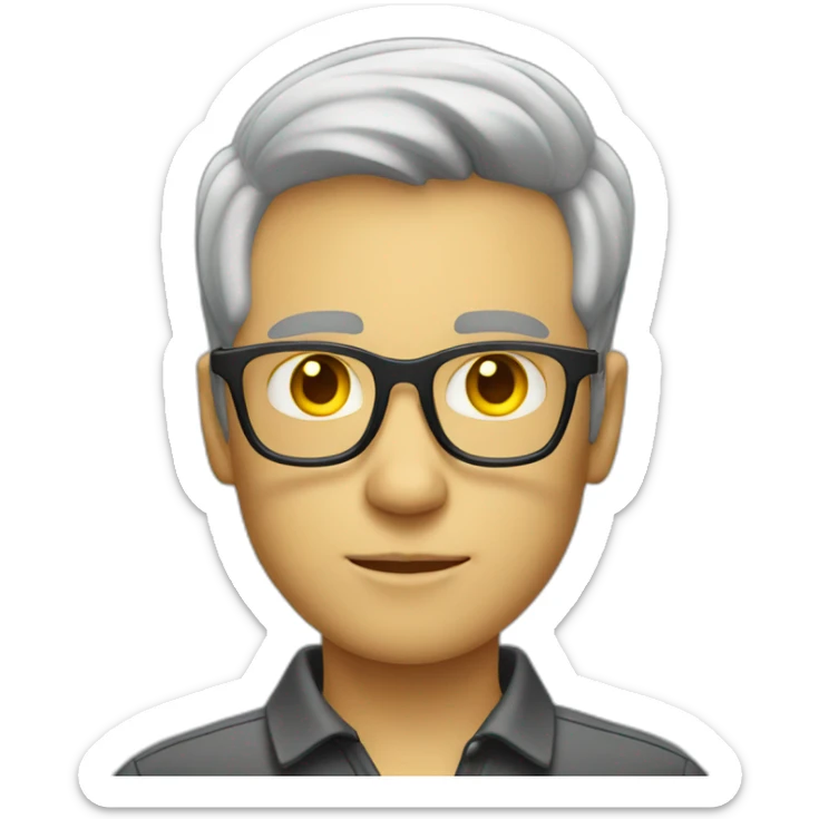 White man with yellow tinted glasses and black hair in a polo shirt sticker