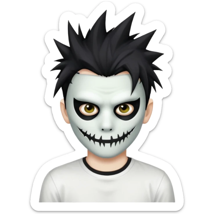 zombie boy with spiky emo hair and white shirt emoji and he wears an anonymous mask sticker