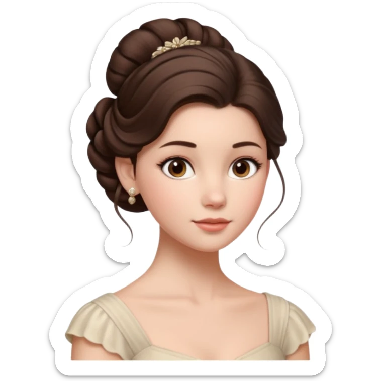 Cinematic Realistic run girl Portrait, depicted with lifelike skin texture, subtle rosy undertones, and soft natural lighting that enhances the gentle contours of her face. Her intricately detailed brunete hair is elegantly styled in an updo, sticker