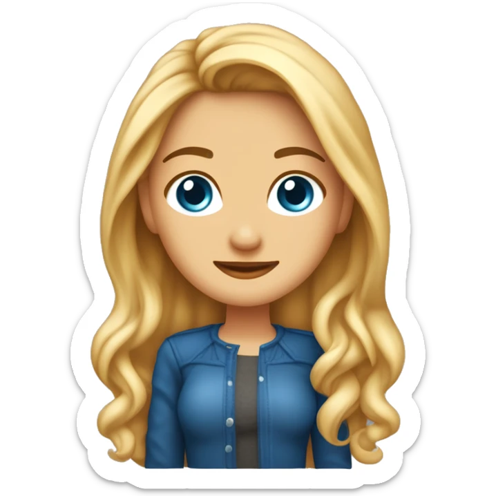 crea un amoji de una chica de 30 años, con el pelo largo y o, balayaje rubio claro en puntas y raiz más oscura, piel tono medio, color de ojos azul, piercing en la nariz del lado izquierdo. sonrisdas sticker