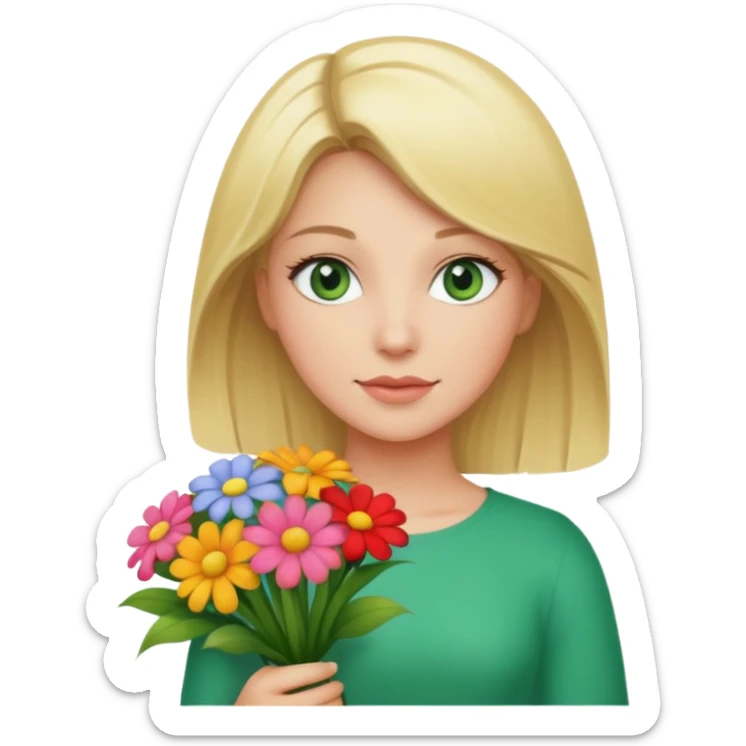 blonde woman with geen eyes holdingg a big bouquet of flowers  sticker