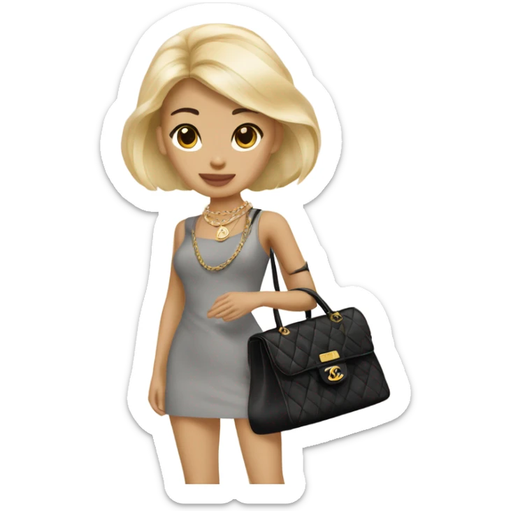 Blonde Chanel Asian Girl with Birkin bag and Chanel necklace sticker