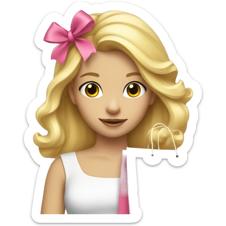 A blonde girl with a pink bow in hair holding shopping bags sticker