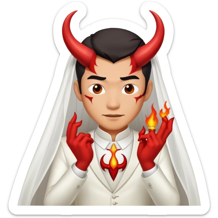 an asian male bride with the face of devil in wedding dress sticker