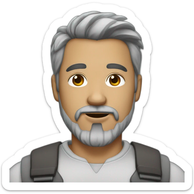 40 year old man with a large goatee, dark brown hair mixed with gray hair sticker