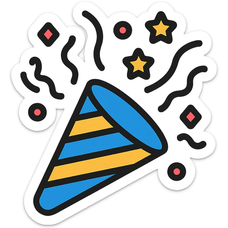 simple icon of birthday confetti in color #118CD6, festive and celebratory sticker