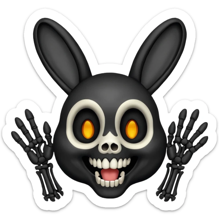 Emoji tête de Lapin squelette noire qui fait bonjour de la main  sticker