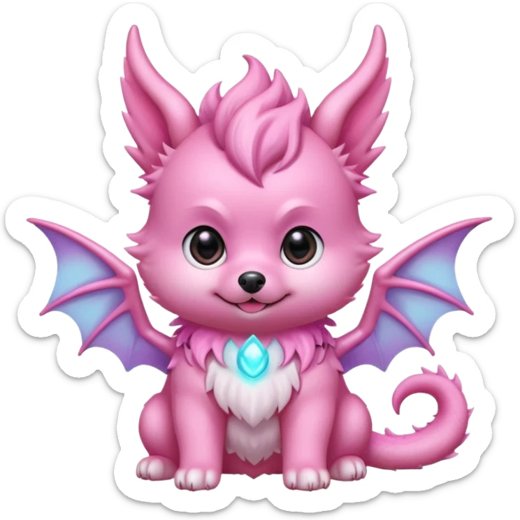 cute pomeranian puppy as pink baby dragon, small wings and horns, kawaii style, glowing eyes, pastel colors, transparent background, twitch emote sticker