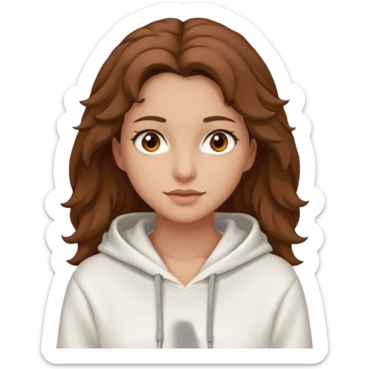 Una donna con una felpa semplice bianca,ha gli occhi marroni,i capelli castani , c’è gli ha lunghi e ricci ma non troppo sticker