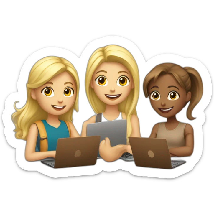 Blond Girl an Brown Girl with Camera, Handy and Laptop sticker