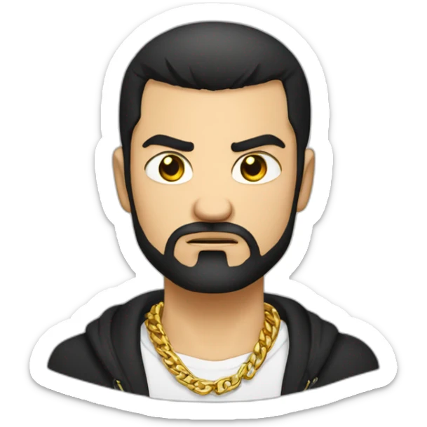 Russian male angry thug wearing gold chain with black hair and short beard sticker
