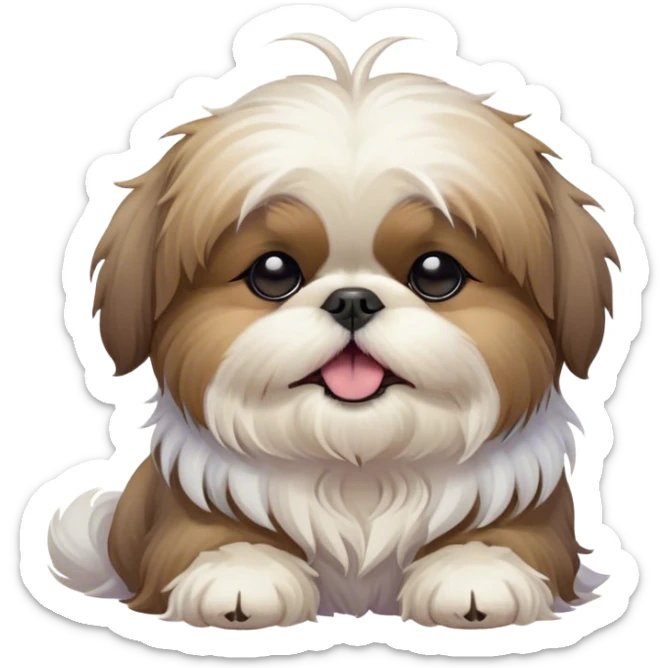 Cinematic Cute Yawning Shih Tzu Portrait Emoji, Head gently tilted with an irresistibly cute yawn and sleepy, half-closed eyes, showcasing a luxurious, fluffy fur in gentle pastel tones, simplified yet endearingly detailed, glowing with a soft, drowsy radiance, high shine, exuding tender, sleepy charm, styled with a delicate, soft glowing outline, capturing the essence of a Shih Tzu caught in a moment of adorable, sleepy bliss! sticker
