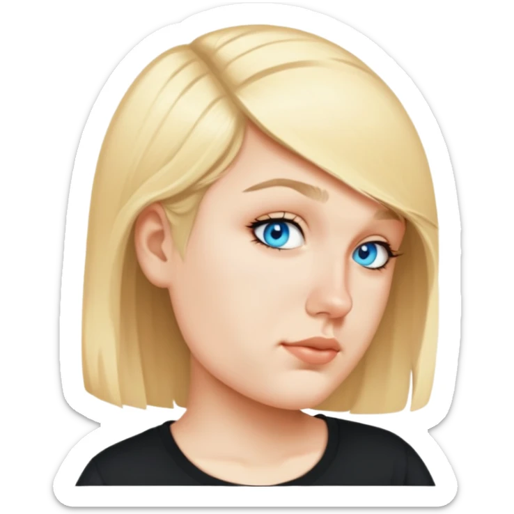 female, wearing black tshirt sticker